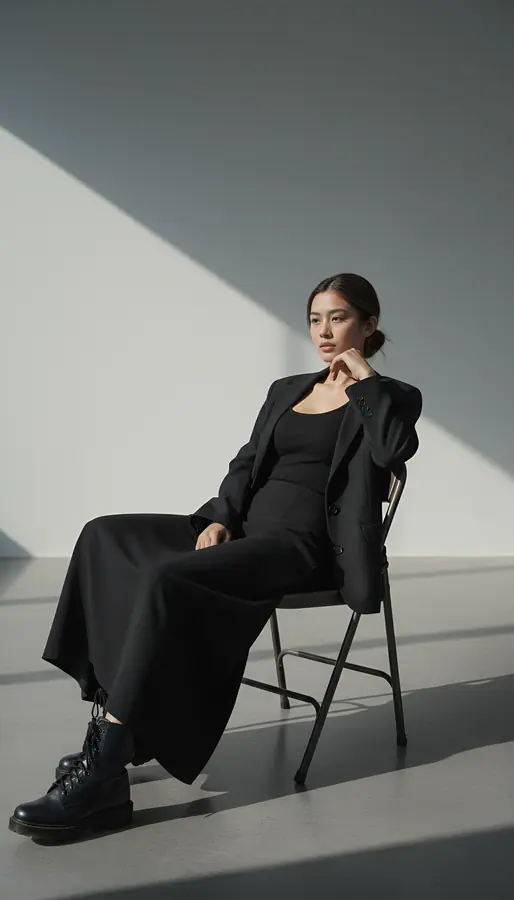 Full body, setelan hitam